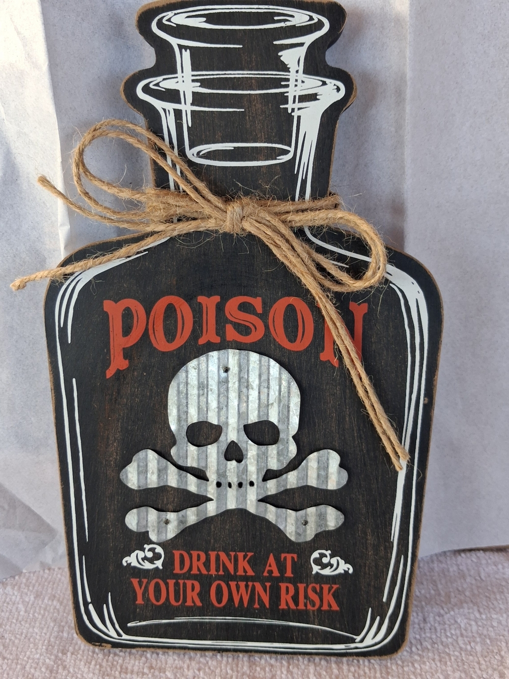 Poison Skull Bottle-Shaped Halloween Decor, Black & Red